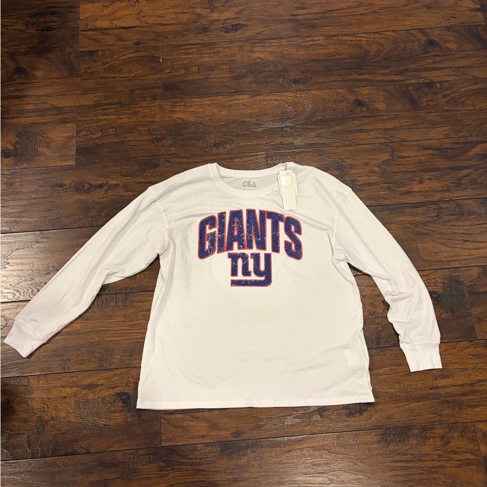 NFL White Long-Sleeve Women’s NY Giants Tee with Blue & Red Logo NWT